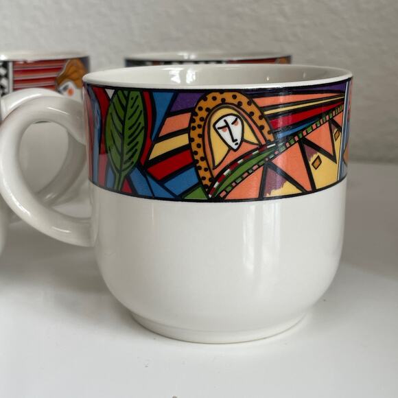 Vitromaster 1991 Metropolitan 4 Coffee Cups, Sugar Bowl & Lid Abstract Art - Picture 4 of 16